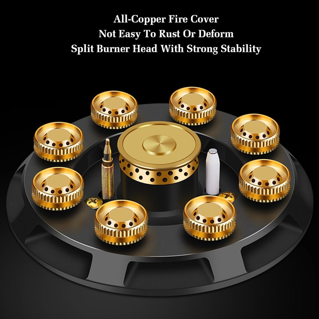 Gas Cooker 1 Burner,5.2KW 9-Cavity High-fire Wok Burner,Tempered Glass Top with Flameout Protection,Easy Clean for Home and Kitchen (NG/LPG)(LPG)