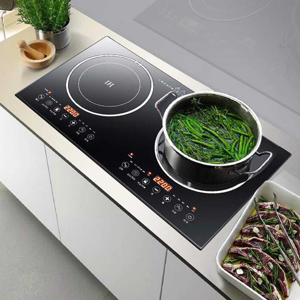 Double Induction Cooktop Cooker, Electric Induction Cooker,Cooktop Burners , Portable Countertop Burner Digital Hot Plate Cooktop 8 Gear Firepower 110V (1200W Induction Cooker+1400W Ceramic Cooker)