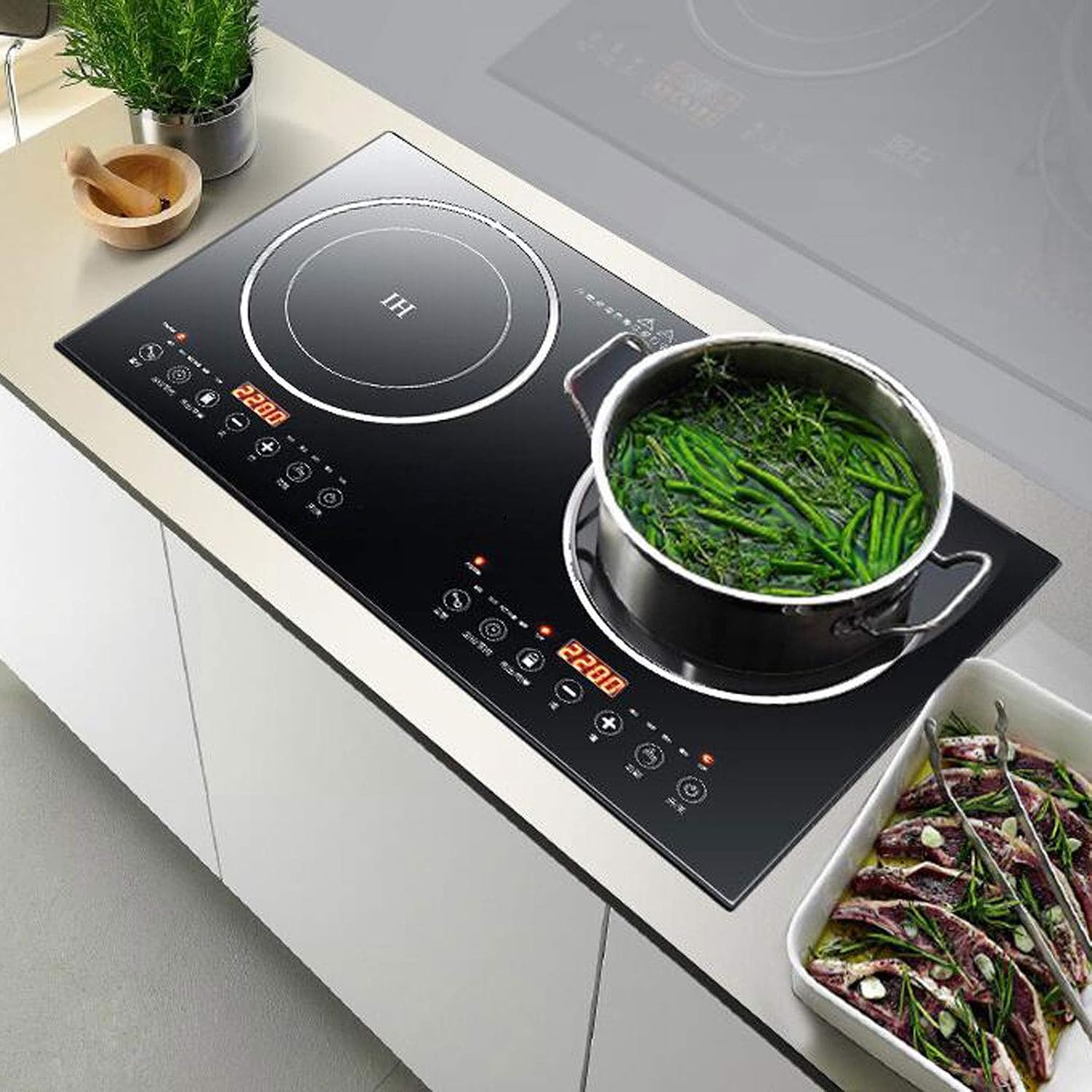 Double Induction Cooktop Cooker, Electric Induction Cooker,Cooktop Burners , Portable Countertop Burner Digital Hot Plate Cooktop 8 Gear Firepower 110V (1200W Induction Cooker+1400W Ceramic Cooker)