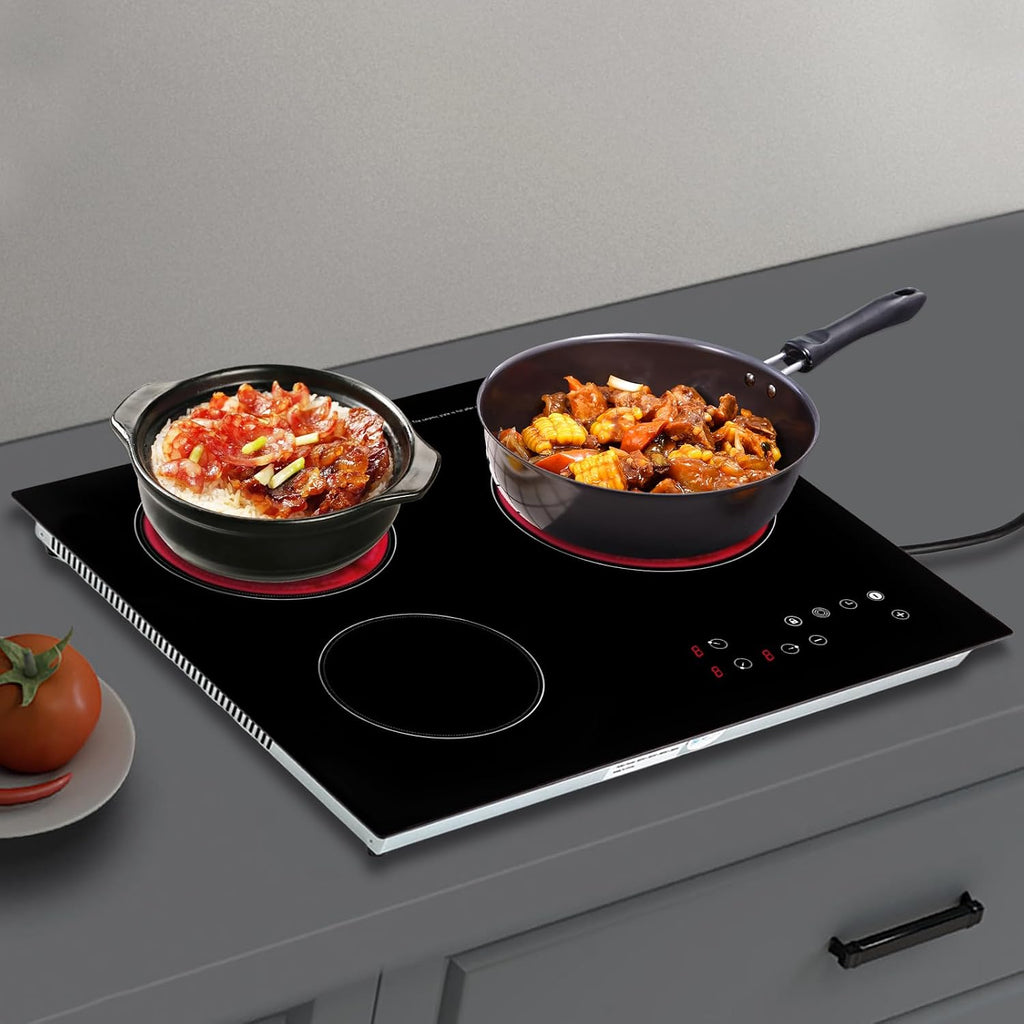 LYNICESHOP Electric Ceramic Cooktop, 110V Portable Electric Stove Cooktop Built-in Sensor Touch-Control with LED Display & Kid Safety Lock for Domestic, Restaurants (3 Burners)