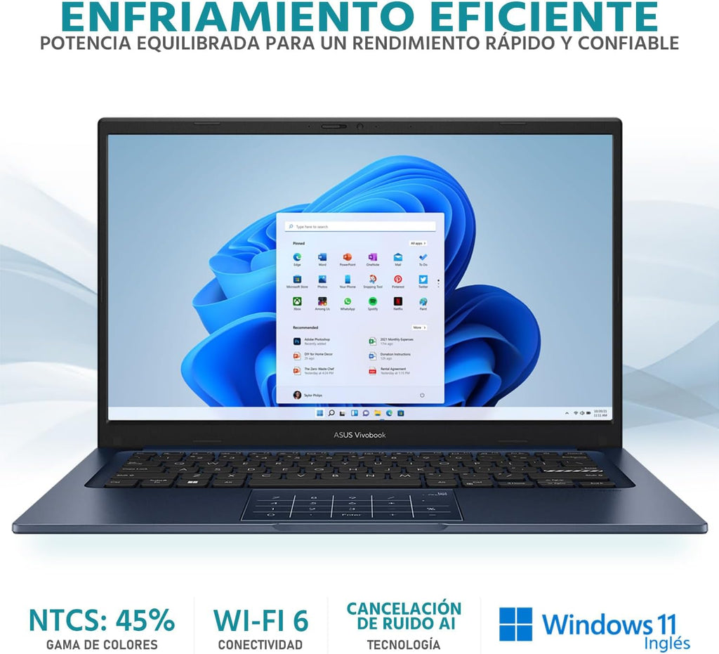 ASUS Vivobook 14 14' FHD Laptop, Intel Core i7-1355U, 1.7GHz, 12GB RAM, 512GB SSD, Windows 11 Home, Intel UHD Graphics, Wi-Fi5, Bluetooth, Quiet Blue, X1404VA-I712512