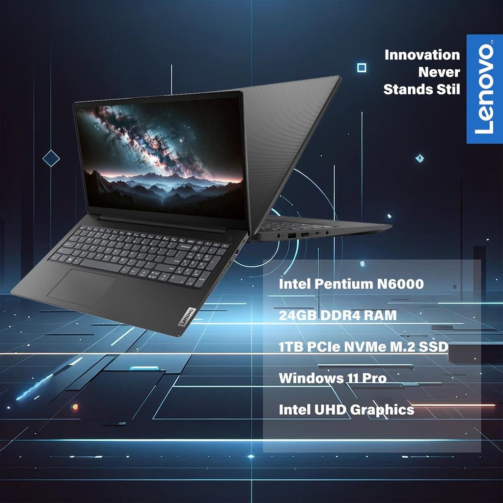 Lenovo Business Laptop, 15.6' FHD Display, Intel Pentium N6000, Long Battery Life, Military-Grade Durability, RJ-45 Ethernet Port, USB-C, w/WOWPC Bundle, Win 11 Pro (24GB RAM | 1TB PCIe SSD)