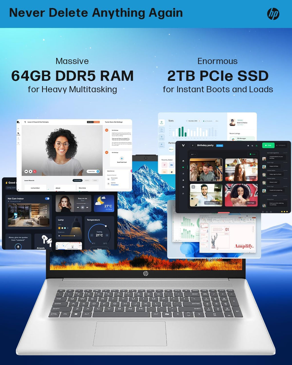HP Business Touchscreen Laptop 17 inch, Intel Ultra 7 255U, Intel AI Boost (12 NPU TOPS), 64 GB DDR5, 2 TB SSD, 17.3' HD+ Touchscreen, Backlit Keyboard, Wi-Fi 6, Copilot, Windows 11 Pro, w/Accessories