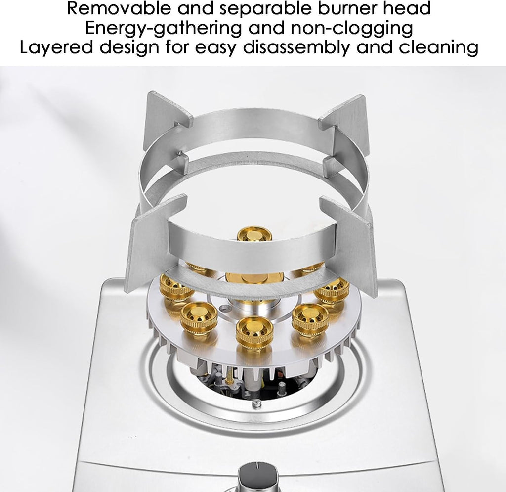 Gas Stove, Timing 1 Burners Gas Hob 9-Cavity Fierce Fire 5.2kw,Desktop and Embedded Dual-use Gas Cooker NG/LPG, for Home Camping Outdoor(NG)