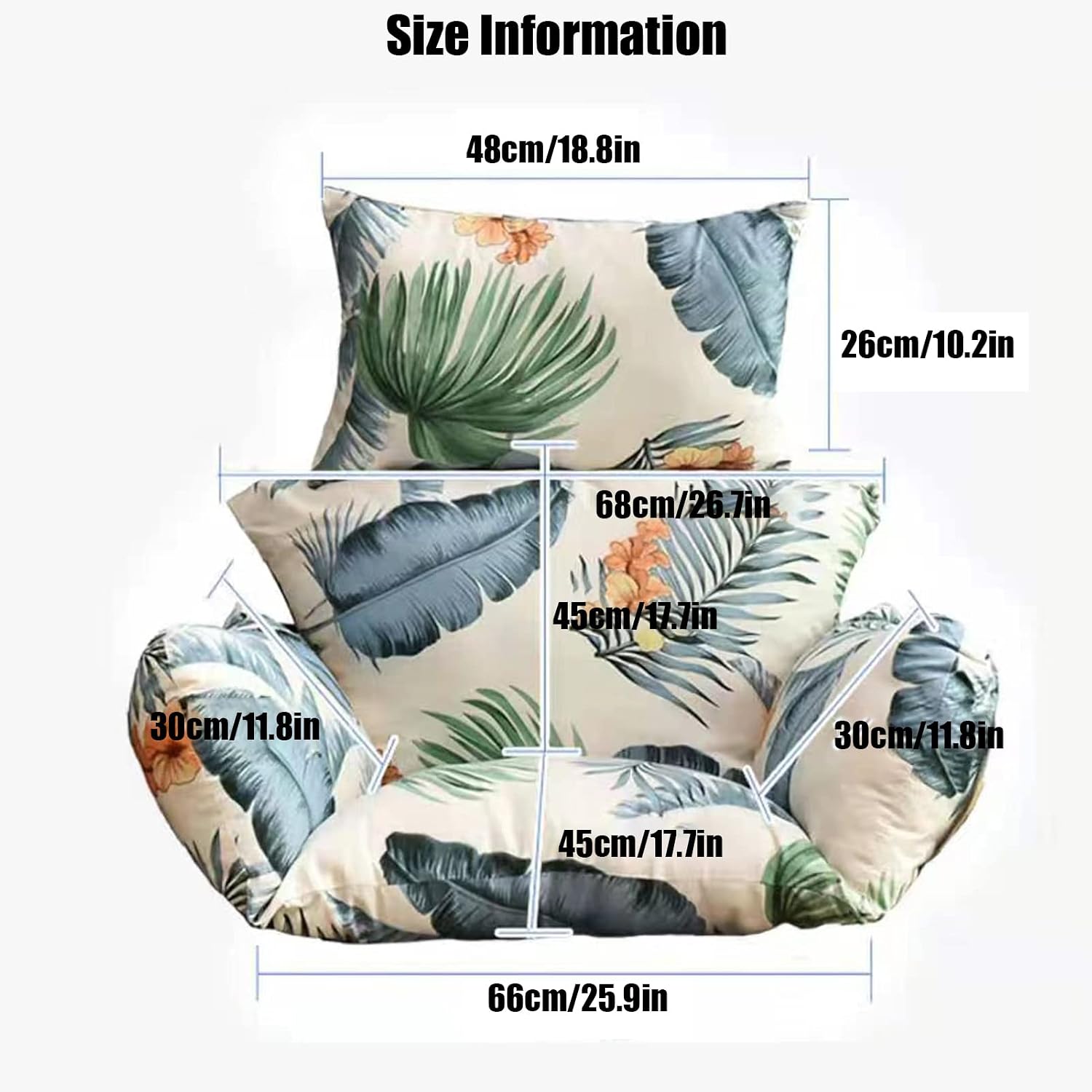 HUHJYUGE Egg Chair Cushion Only, Outdoor Hanging Swing Chair Seat Cushion Replacement, Thicken Waterproof Washable Hammock Chair Cushion with Headrest and Armrests, for Garden