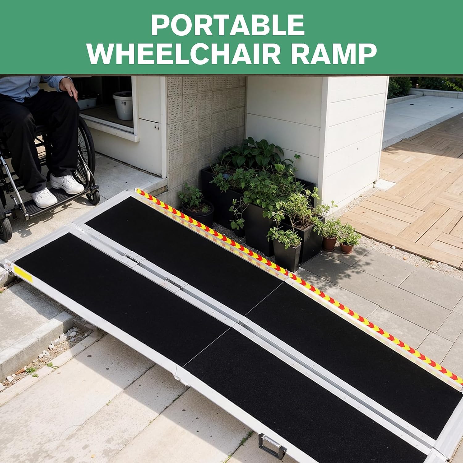 Handicap Ramp Aluminum Folding Door Threshold Wheelchair Ramp Wheel Chair Ramp for Home Steps Stairs Entry Threshold Doorways (8ft)