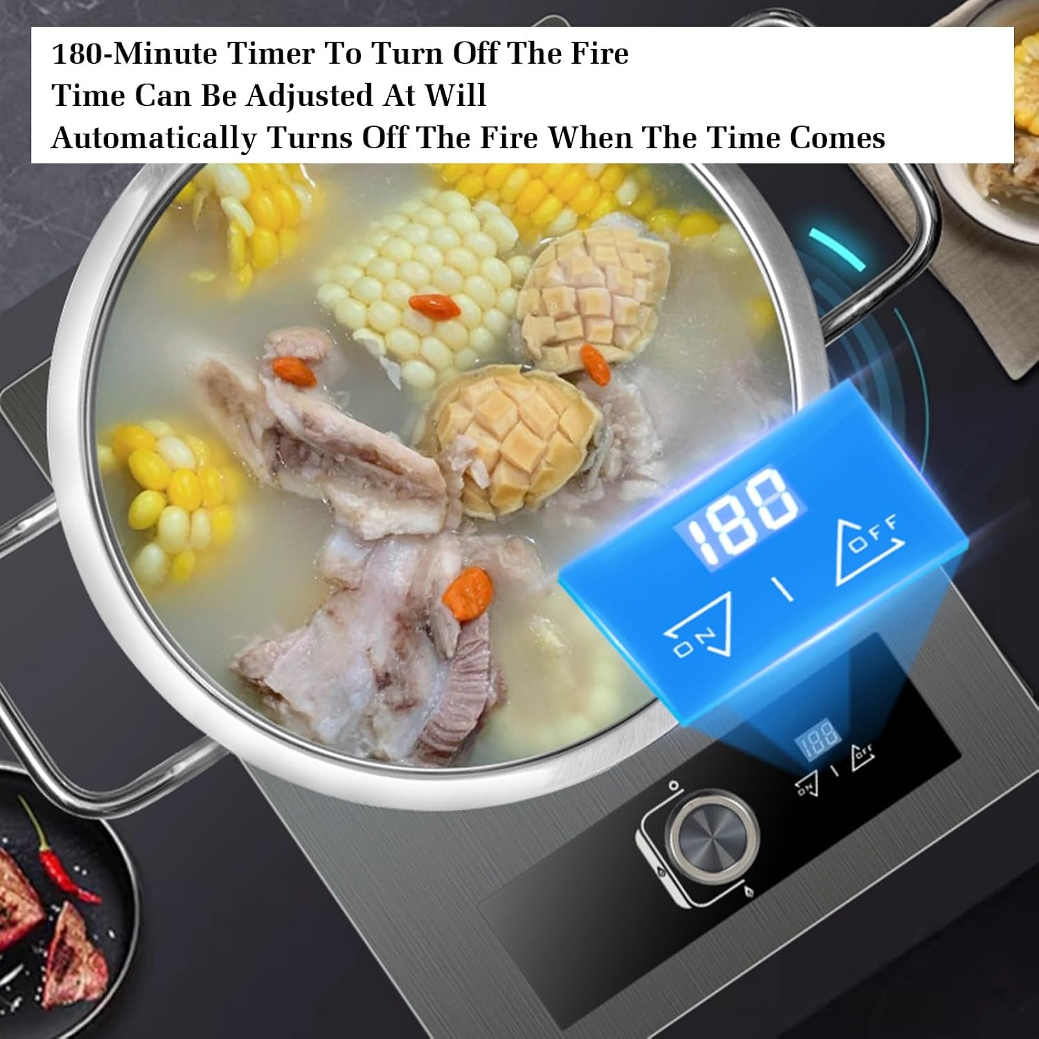 Gas Cooktop Single Burner,Kitchen Counter Top Stove 5.2KW Gas,Independent Timer Both Sides,with Flameout Protection,for Home Kitchen(NG)
