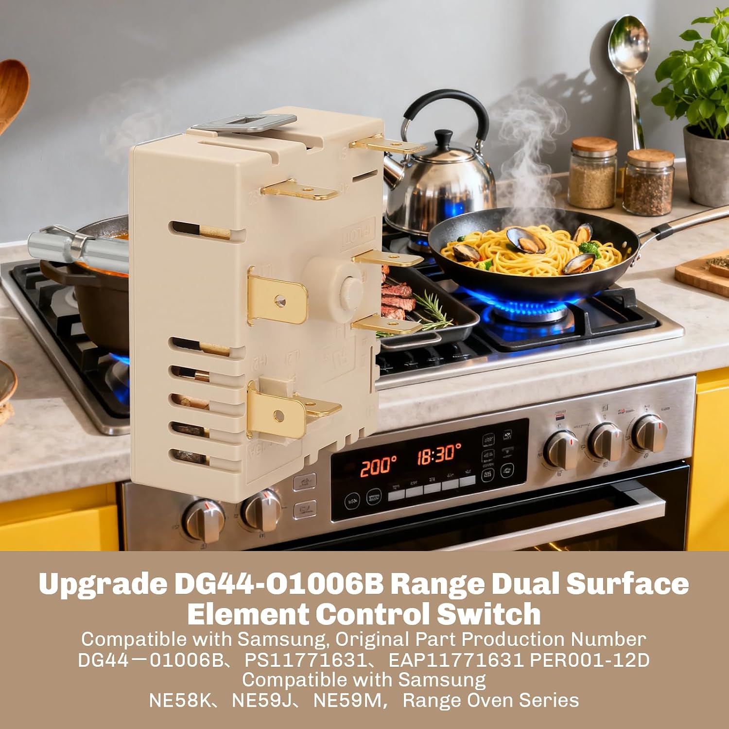 This DG44-01006B/PER001-12D two-position rotary switch is compatible with Samsung gas stove control panels and can be used to replace and repair gas stove components - 2-pack