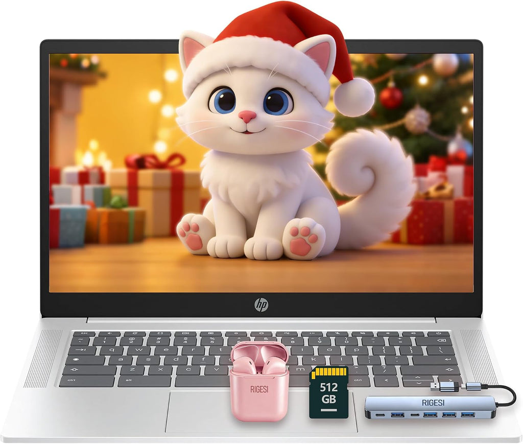 HP Business & Education Chromebook – Cloud-First Workflows, Intel Processor N200, 4GB RAM, 640GB (128GB UFS+512 GB SD Card) Storage, 14' HD, ChromeOS, Docking Station & Earphones (Sliver)
