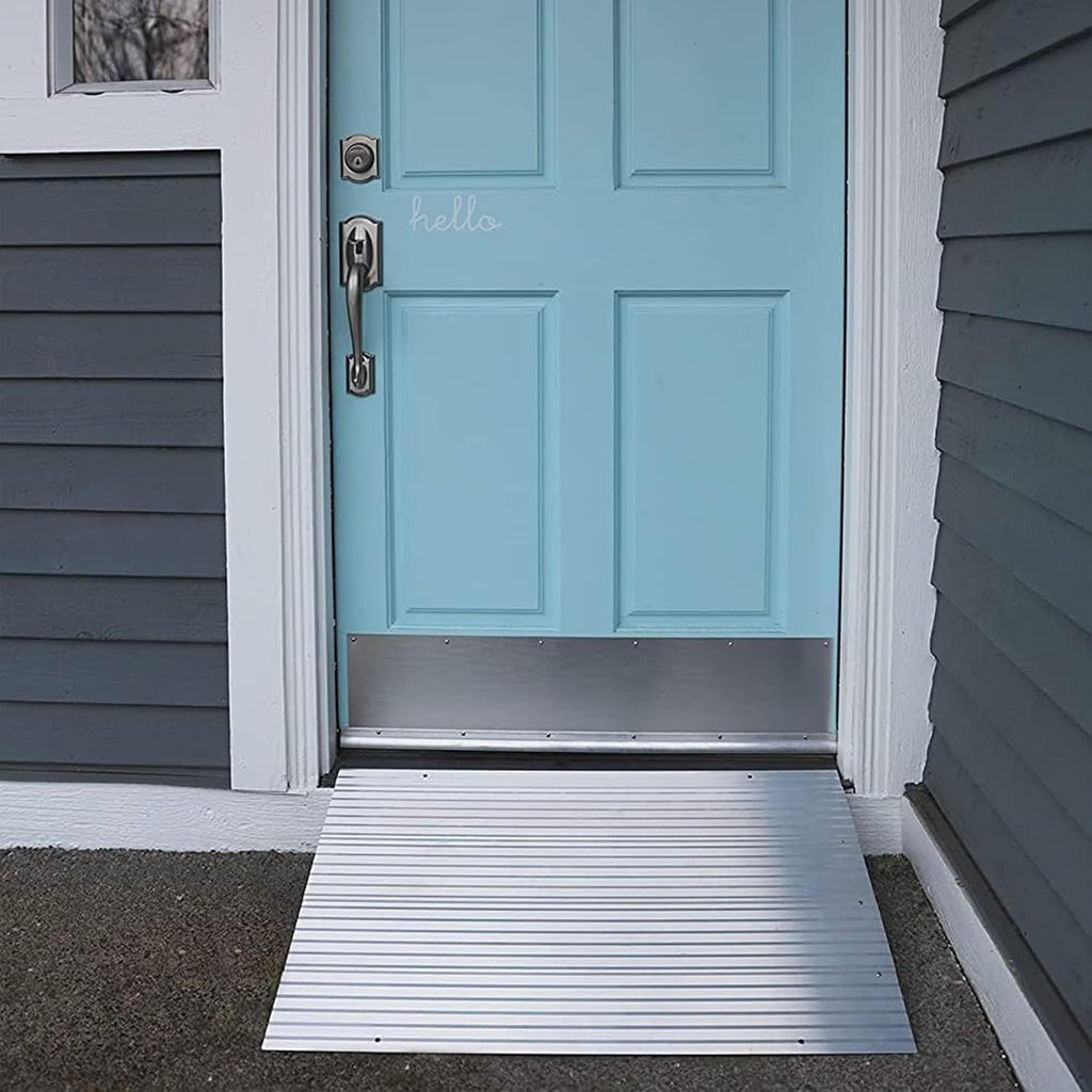 EZ-ACCESS - Threshold Ramps for Doorways - Portable Wheelchair Ramp for Home Steps, Aluminum Door Threshold Sliding Doors, Walker & Wheelchair Access - Adjustable Modular Transitions, 4' Rise