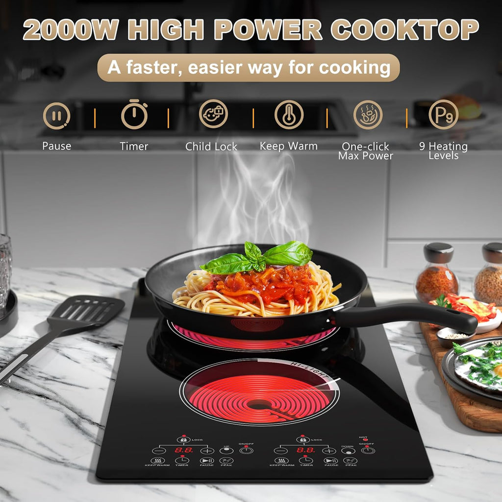 2000W 12 inch two burner Electric cooktop stove top burner estufa eléctrica de mesa portable cooktop electric burner parrilla eléctrica para cocinar portable electric burners for cooking
