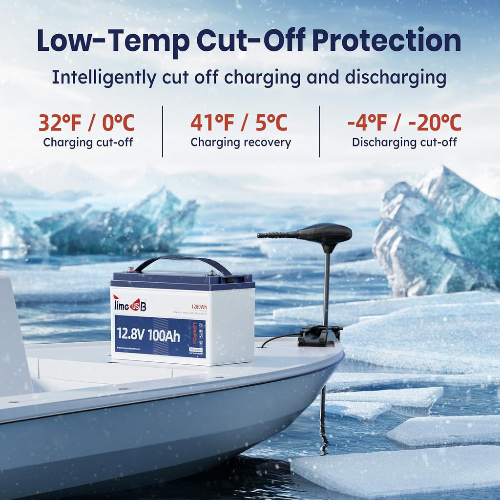 Timeusb 12V 100Ah Trolling Motors LiFePO4 Lithium Battery Group 31 with Low-Temp Protection, 15000 Deep Cycle Marine Batteries with 100A BMS, 1280Wh Energy, Perfect for Boat, RV, Solar, Energy Storage