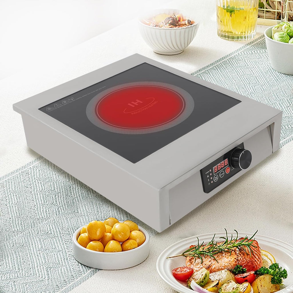 Electric Hot Plate for Cooking Portable Single Burner 3500W Stainless Steel hot plates Heat-up in Seconds Adjustable Temperature Control Stainless Steel Non-Slip Rubber Feet for Home Dorm