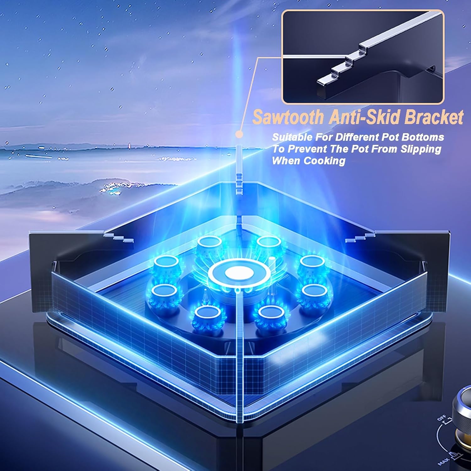 Gas Stove Single Burner,Tempered Glass 5.2KW Nine-Cavity High-Fire Burner,Natural Gas/Liquefied Gas Conversion Stove,with Flameout Protection and Timer(LPG)
