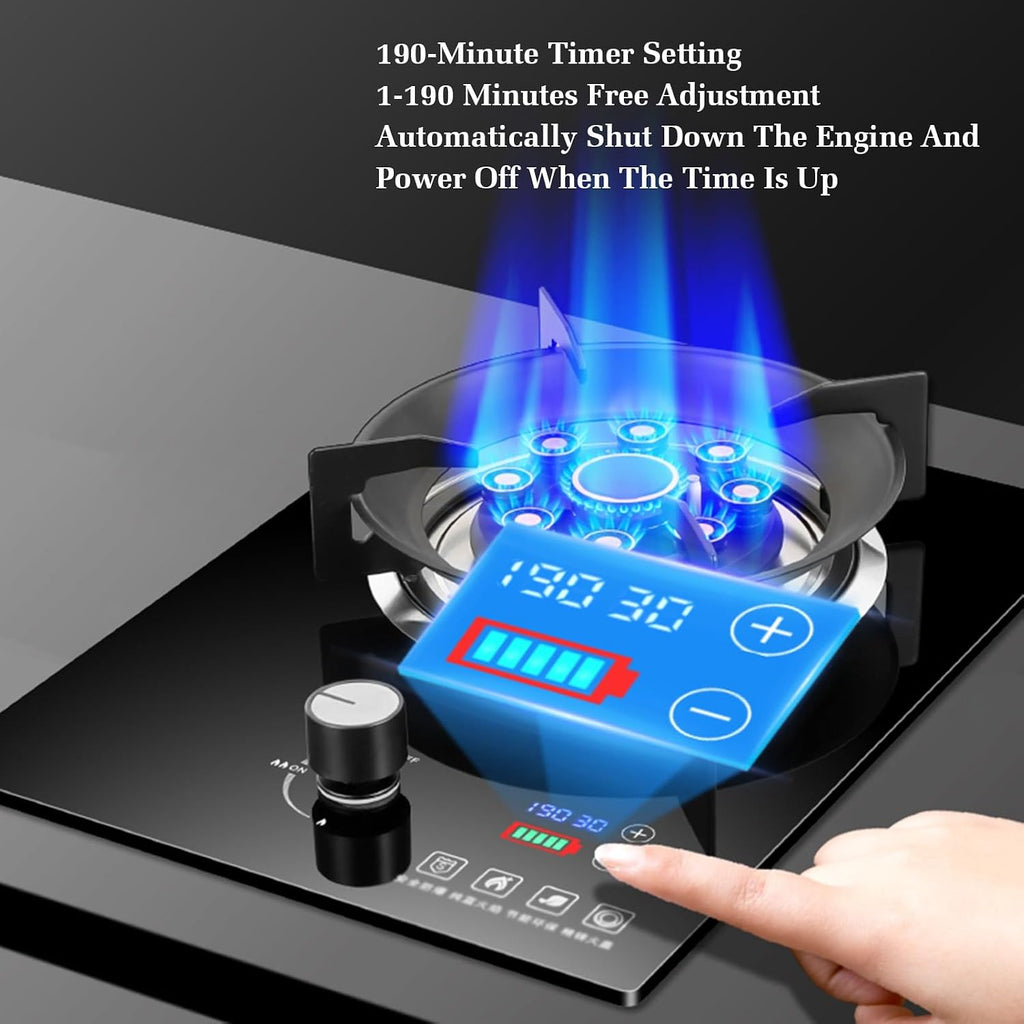 Gas Stove Single Burner,7.0KW Nine-Cavity High-fire Timer,Gas/LP Gas Conversion Stove,Tempered Glass Cast Iron Pot Rack,with Flameout Protection,for Home Kitchen(LPG)