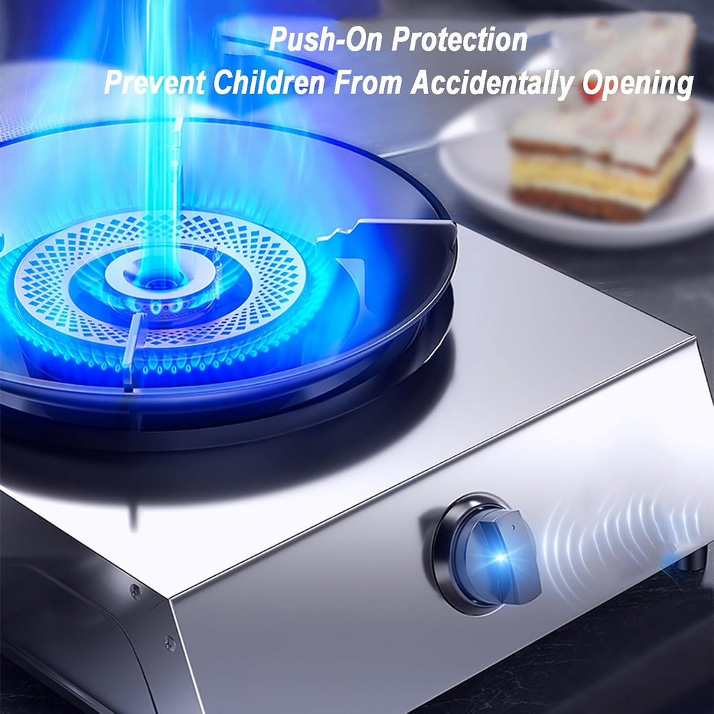 Gas Stove 1 Burner,5.2KW Firepower,Stainless Steel All-Copper Pot Rack,Natural Gas to Liquefied Gas Conversion Stove,with Flameout Protection,for home kitchen(LPG)