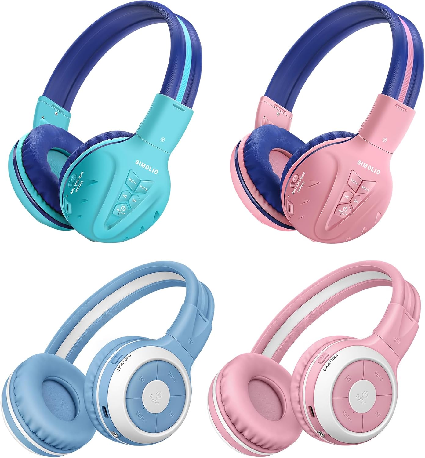 SIMOLIO Kids Wireless Bluetooth Headphones with Mic, Auracast & Volume Limiter, Share Audio, Foldable, Compact Case, Perfect for Travel, School, and Online Learning