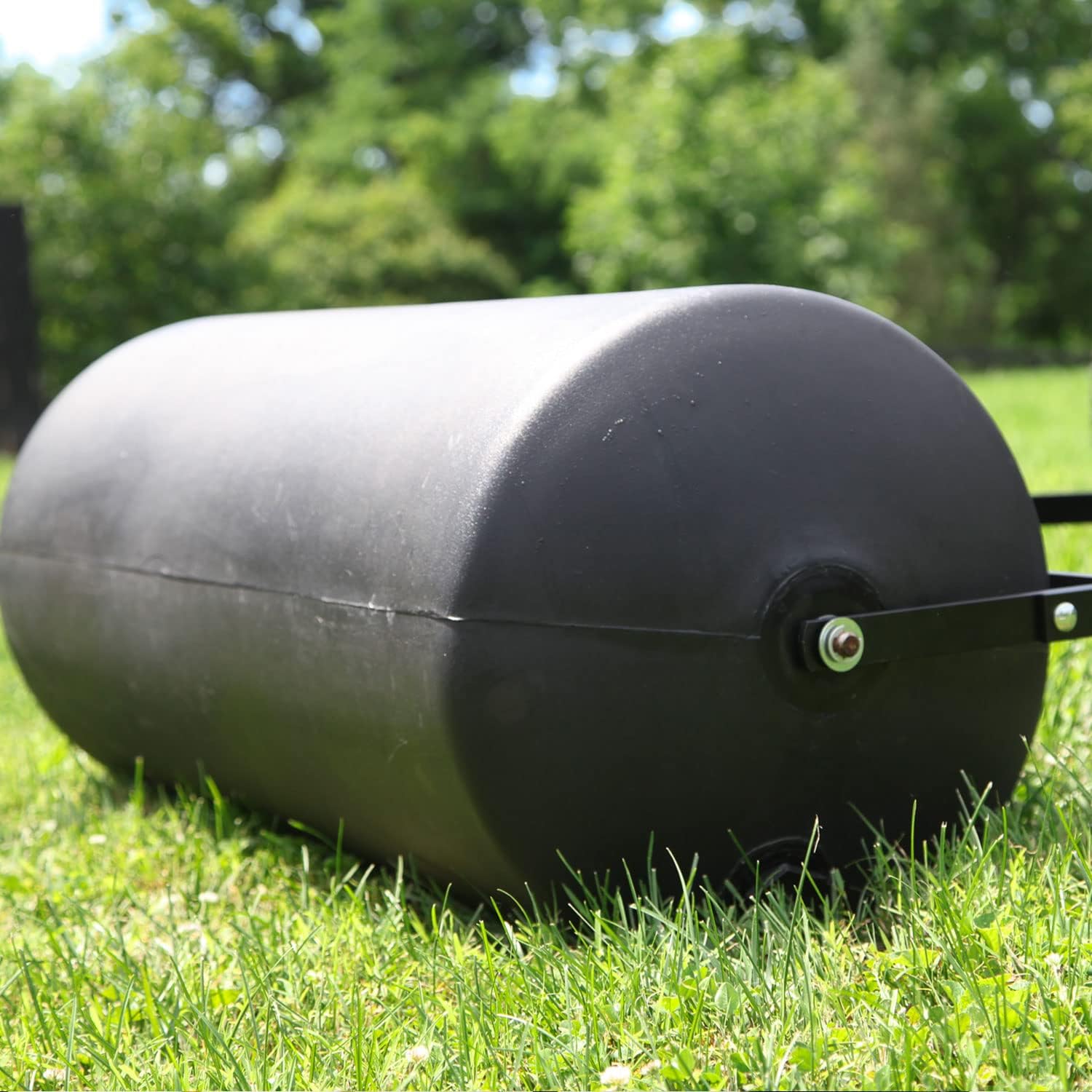 Brinly 270 lb. Combination Push/Tow Poly Lawn Roller with Easy-Turn Tethered Plug, 18 by 24' - Flat Black