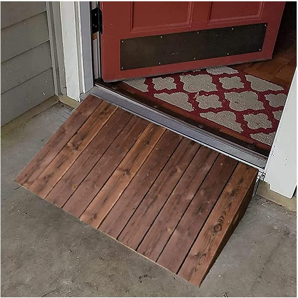 Rustic Wood Wheelchair Ramp Threshold Ramp 4' 7' 8' 10' 12' Rise, Kerb/Curb Ramps for Doorway Access Entry, with Non-Slip Surface (Size : 23.6x27.5x7in/60x70x18cm)