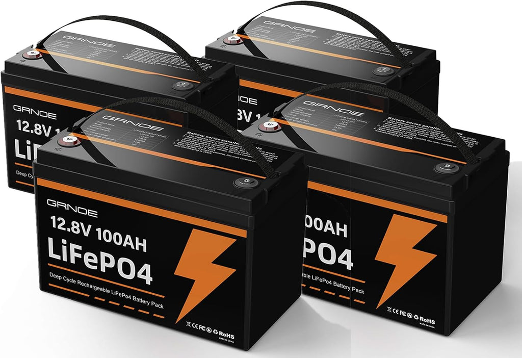 12V 100Ah LiFePO4 Battery Lithium Battery Group 31 Built-in 100A BMS, 1280Wh Up to 15000 Deep Cycles Rechargeable Battery for RV, Marine, Van, Backup-4 Pack