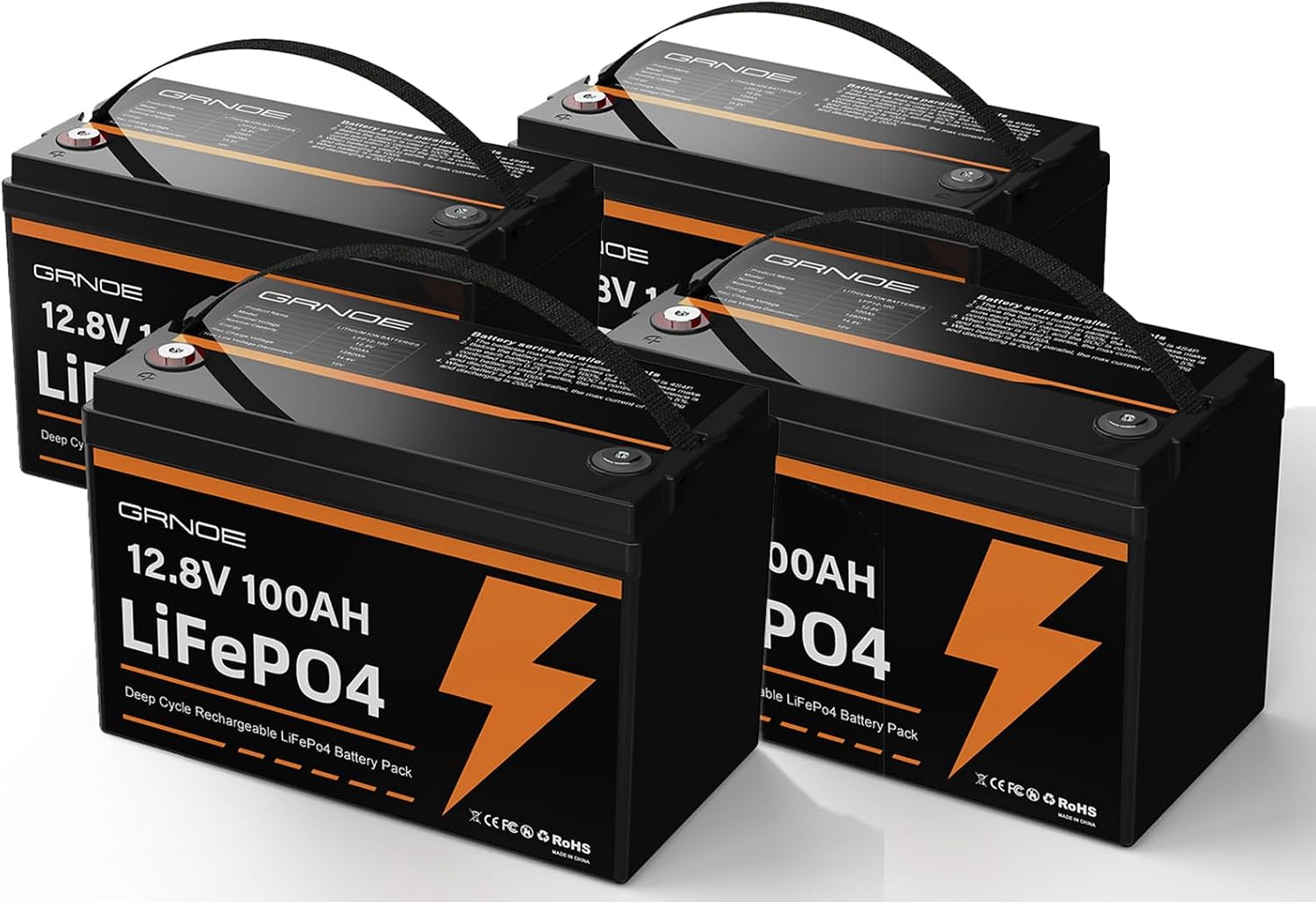 12V 100Ah LiFePO4 Battery Lithium Battery Group 31 Built-in 100A BMS, 1280Wh Up to 15000 Deep Cycles Rechargeable Battery for RV, Marine, Van, Backup-4 Pack