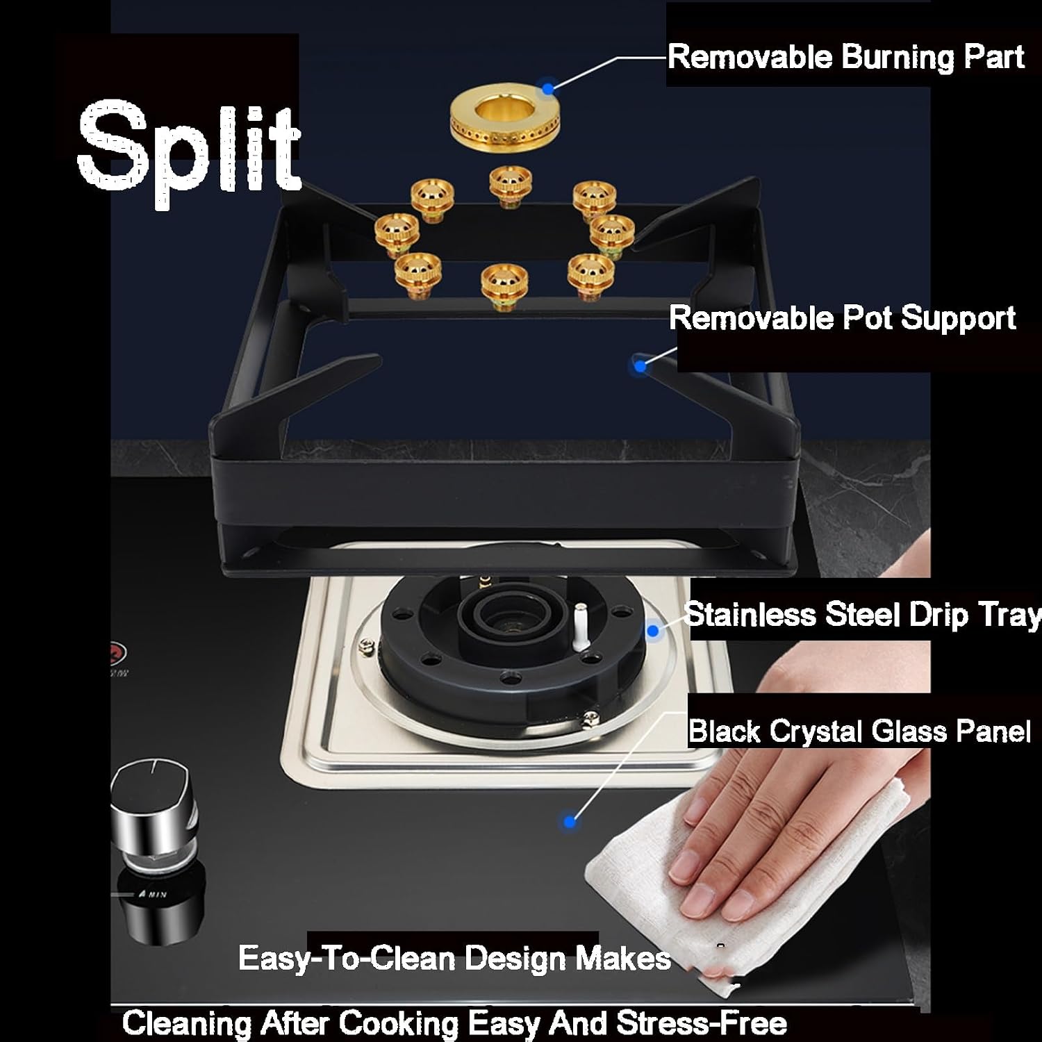 Single Burner Gas Stove,Left 9.0kw Right 5.2kw,Desktop Embedded Dual-Purpose Gas Stove,for Restaurant(LPG)