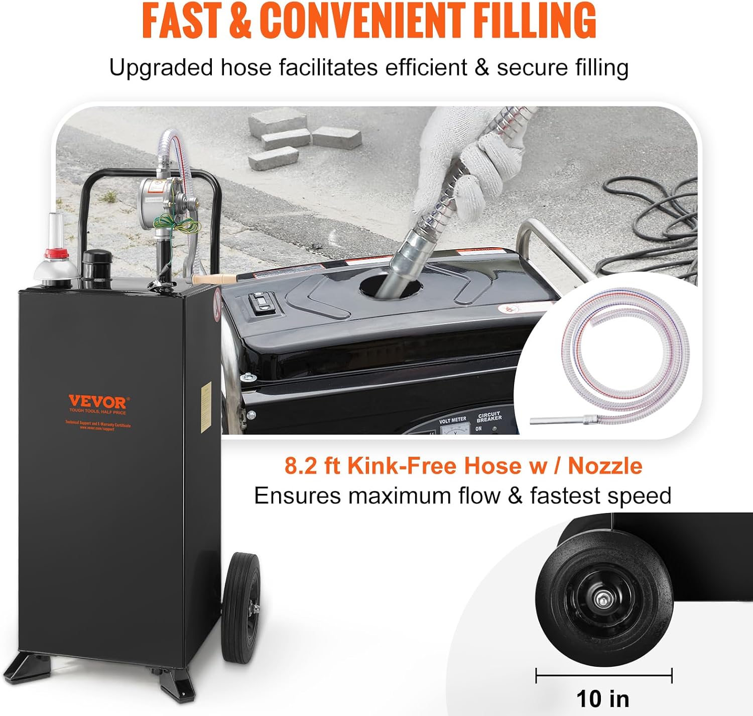 VEVOR 30 Gallon Gas Caddy - Portable Fuel Storage Tank with 2 Wheels & Manual Transfer Pump, Diesel & Gasoline Fuel Container for Cars, Lawn Mowers, ATVs, Boats, Black