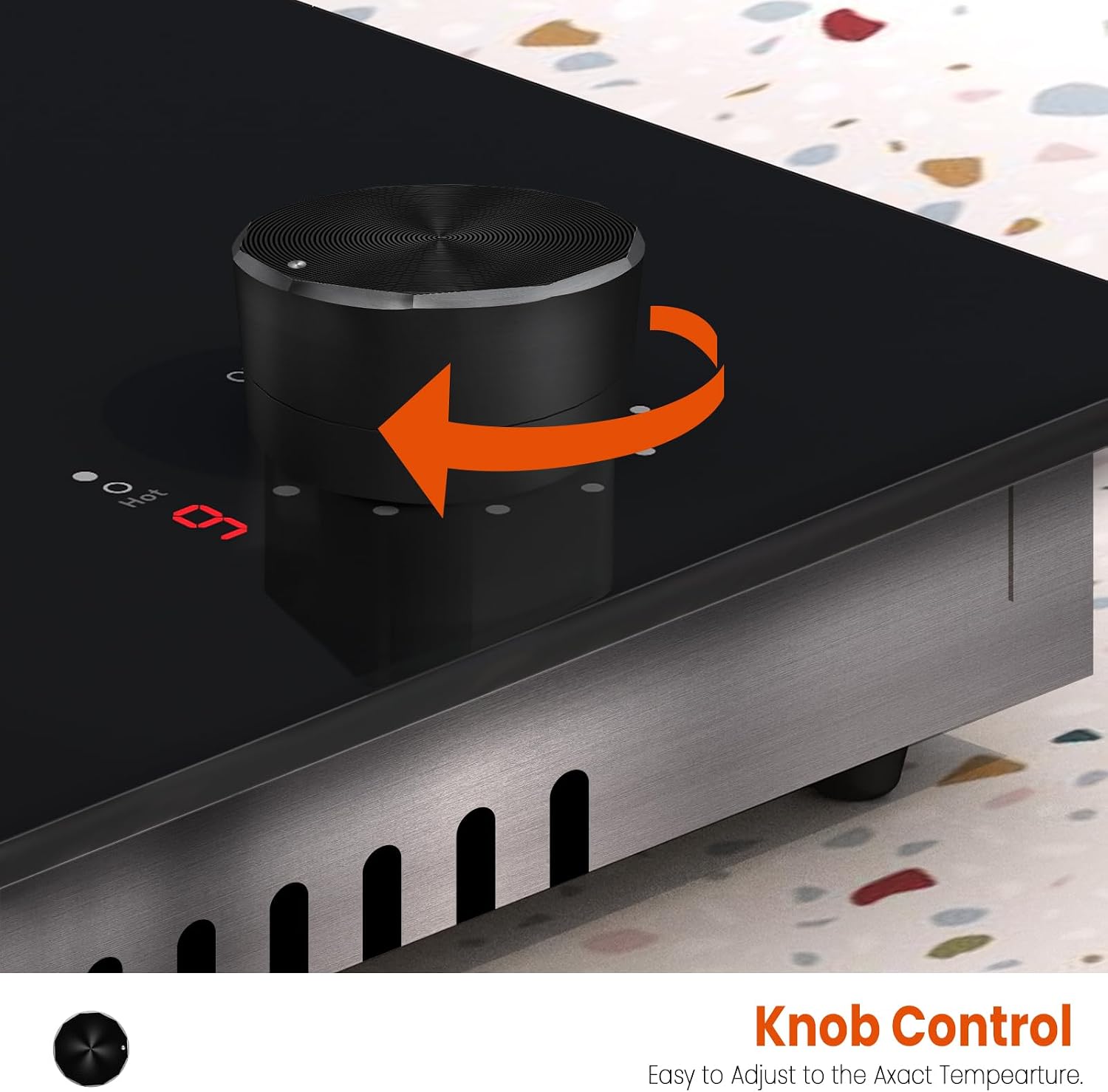 2 Burner Electric Cooktop - 12 Inch 2000W Electric Stove Built-in & Countertop, Two Burner Ceramic Cooktop with Knob Control, 9 Power Level, Over Heat Protection, 110-120V Plug in (Grey Konb)