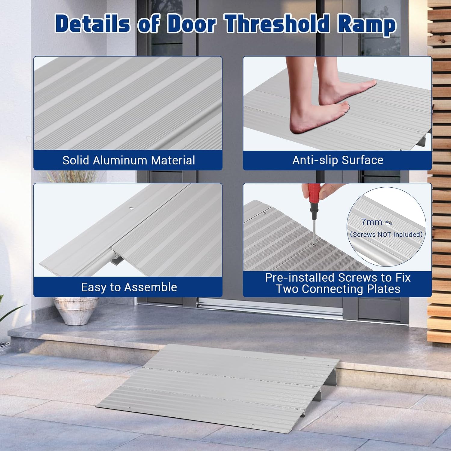 2' Rise Door Threshold Ramp,Aluminum Alloy Entry Ramp for Wheelchair Scooters Power Chairs Walkers