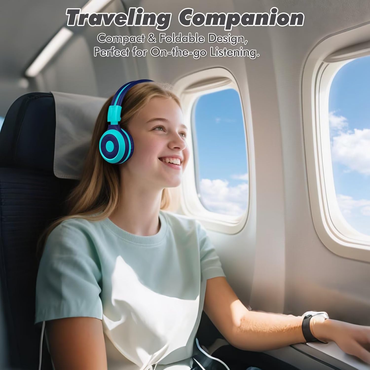 SIMOLIO Kids Wireless Bluetooth Headphones with Mic, Auracast & Volume Limiter, Share Audio, Foldable, Compact Case, Perfect for Travel, School, and Online Learning