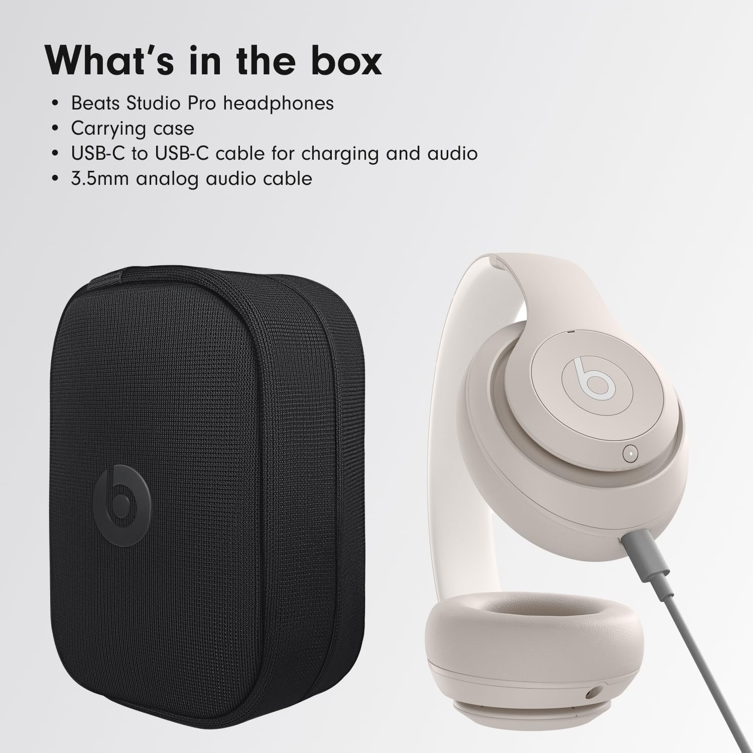 Beats Studio Pro Bluetooth Noise Cancelling Headphones with Apple 20W USB-C Power Adapter - Sandstone