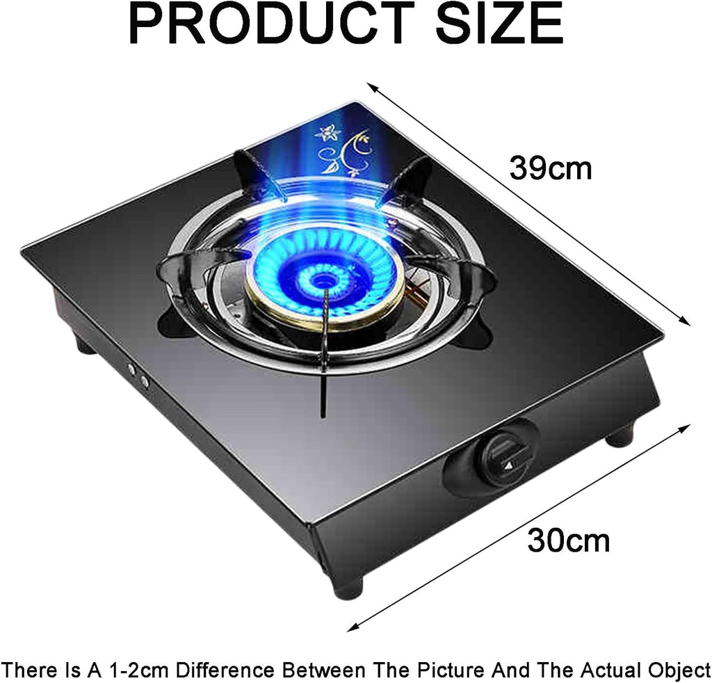 Gas Stove 1 Burner,4.0KW Cyclone Fire,Black Tempered Glass Aluminum Alloy Pot Rack,Natural Gas/Liquefied Gas Conversion Stove,with Flameout Protection(NG)