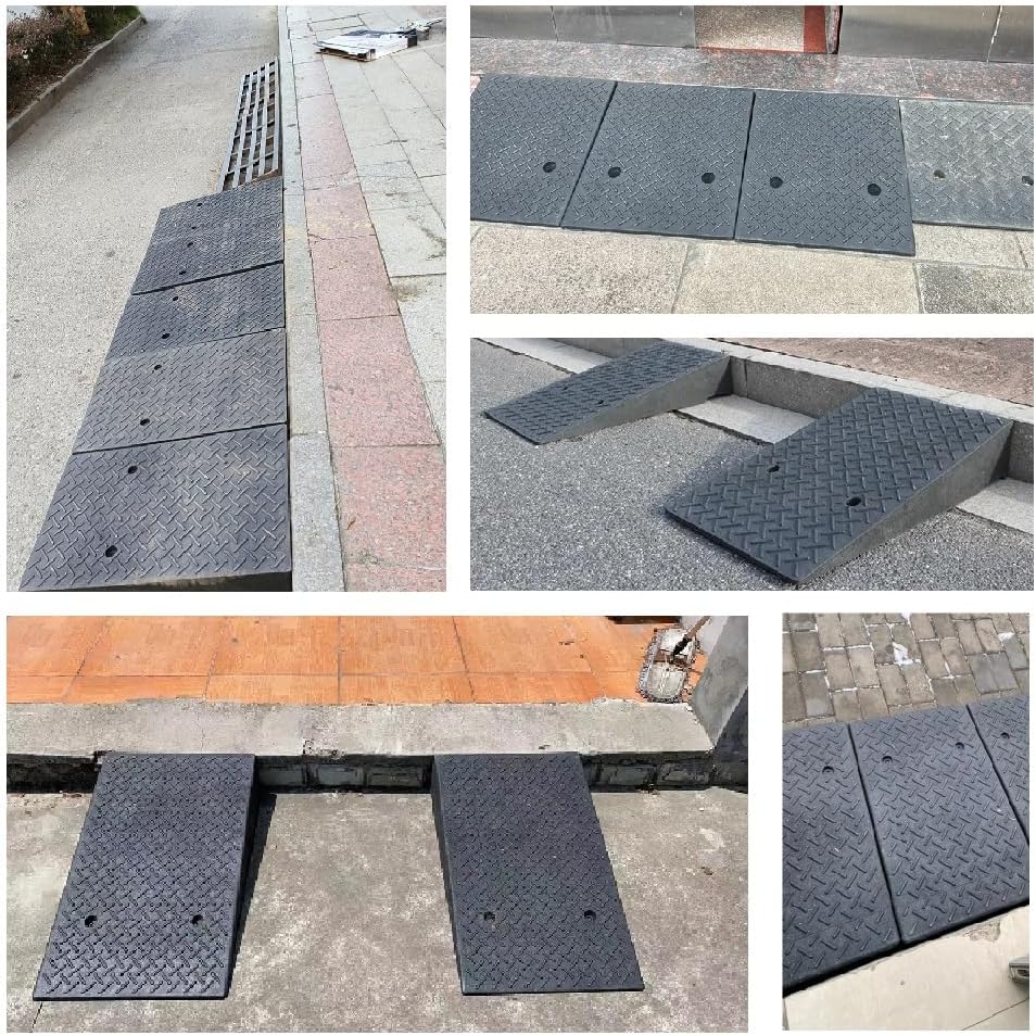 Rubber Curb Ramp Heavy-Duty Threshold Ramps Rise Height Kerb Ramp Driveway Ramps for Car Motorcycle Wheelchairs Bikes Loading Dock Truck Forklifts with Stable Grid Structure(19.7x31.5x9.4in)