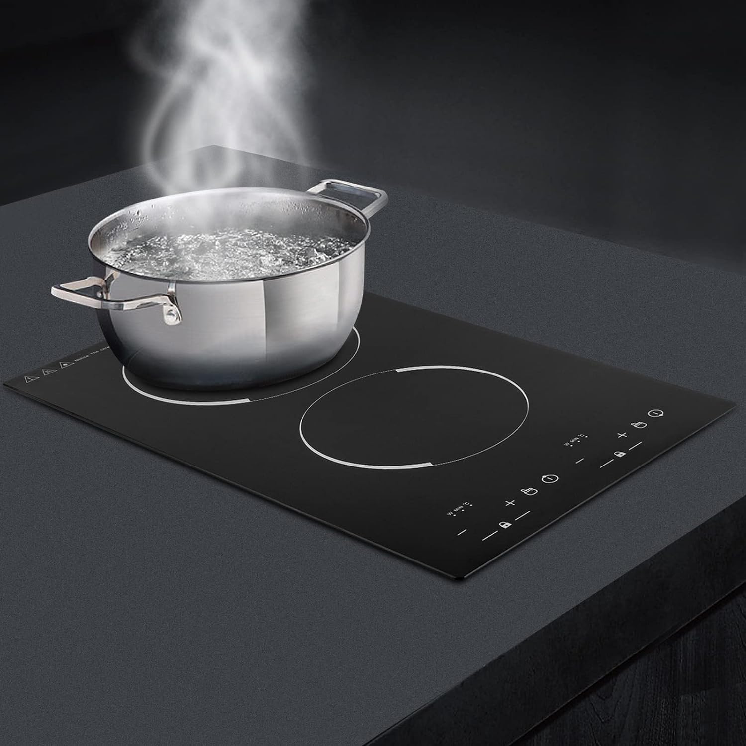 Double Induction Cooktop, Portable Induction Cooker with 2 Burner Independent Control, Ultrathin Body, 9 Temperature, 1200W+1100W-Multiple Power Levels, 2 Hour Timer, Safety Lock