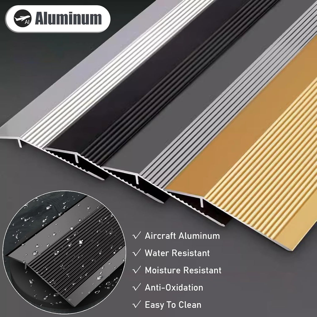 4inch Wide Floor Transition Strip Threshold Ramps for Doorways, Fluted Aluminum Reducer, Flooring Edge Trim, Wood To Tile, Vinyl To Laminate, Carpet To Tile ( Color : Silver , Size : 140cm/55.1in/4.6f