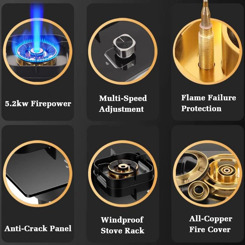 44cm Gas Stove,Built-in Gas Cooker 1 Burner,5.2KW Nine-Chamber Fierce Flame Stove,Gas/LP Gas Conversion,with Flame Out Protection,for Home Kitchens(LPG)