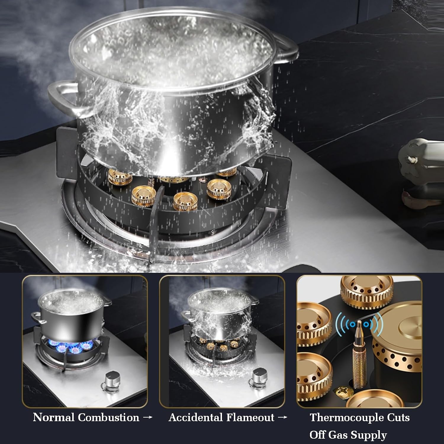 Gas Stove with 1 Burner,Stainless Steel Gas Cooker,7.2KW Nine-Cavity High-fire Timer,Outdoor and Indoor Portable,with Flameout Protection,for Home Kitchen(LPG)