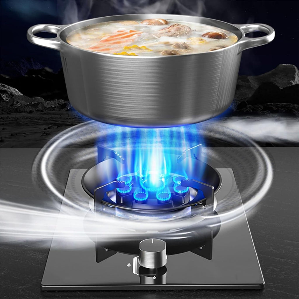 Gas Cooker 1 Burner,5.2KW Nine-Chamber Fire Ring Frying Pan,Tempered Glass Cooktop with Flame Out Protection,NG/LPG Gas Conversion(NG)