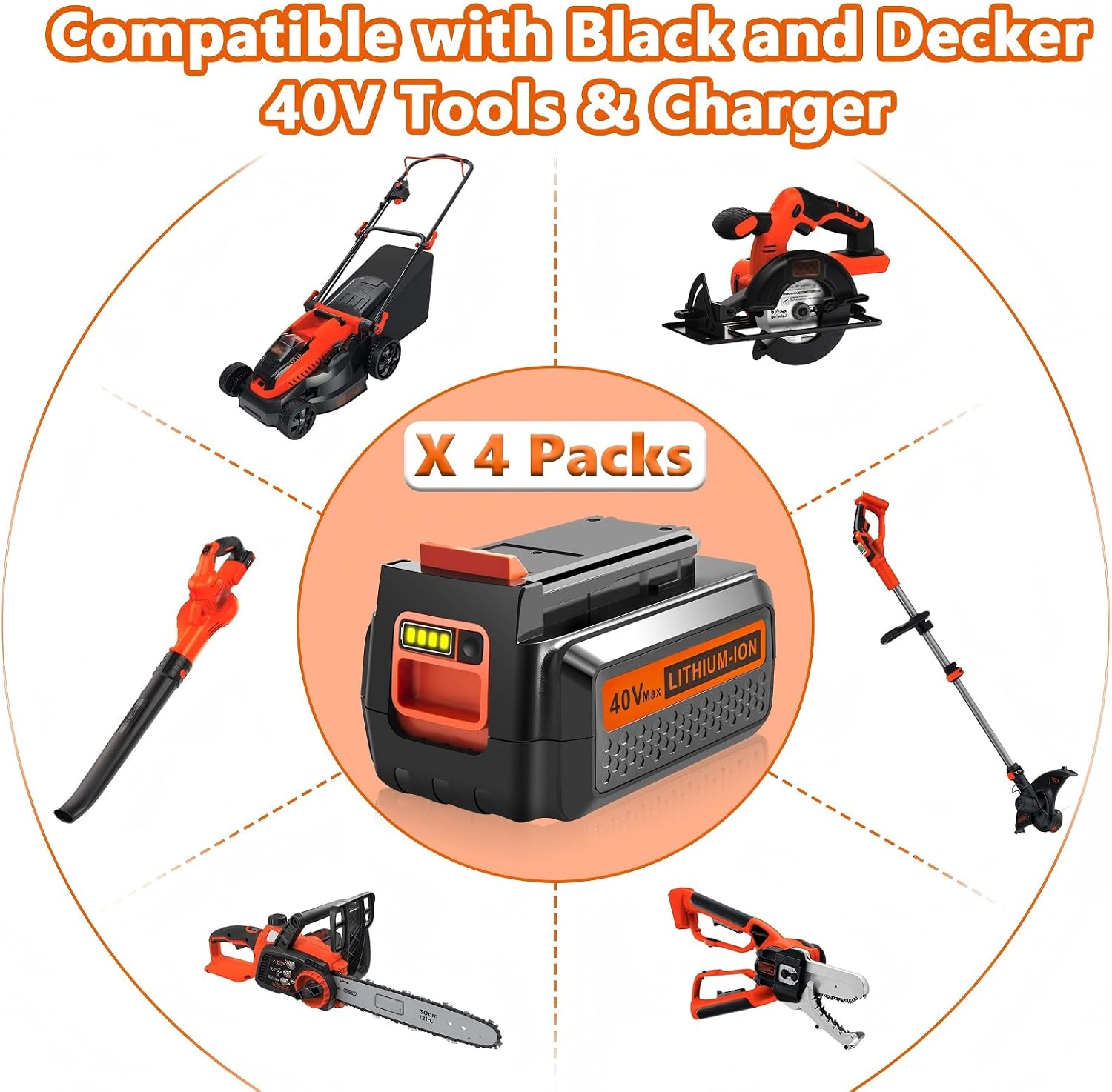 PENGJBATTER 4 Packs 40V 3000mAh Long-Lasting Battery Compatible for Black and Decker 40V Lithium Battery LBXR36 LBX2040 LBX2540 LBXR2036, Compatible with Black and Decker 40 Volt Power Tools