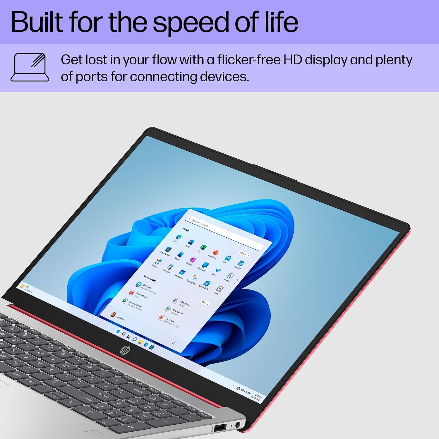 HP Laptop Computer 2024, 15.6' HD Display, Quad-Core Intel Processor N200, 8GB RAM, 384GB Storage (128GB UFS + 256GB Card), WiFi, Webcam, 1 Year Office 365, Long Battery, Win 11S+MarxsolAccessory Red