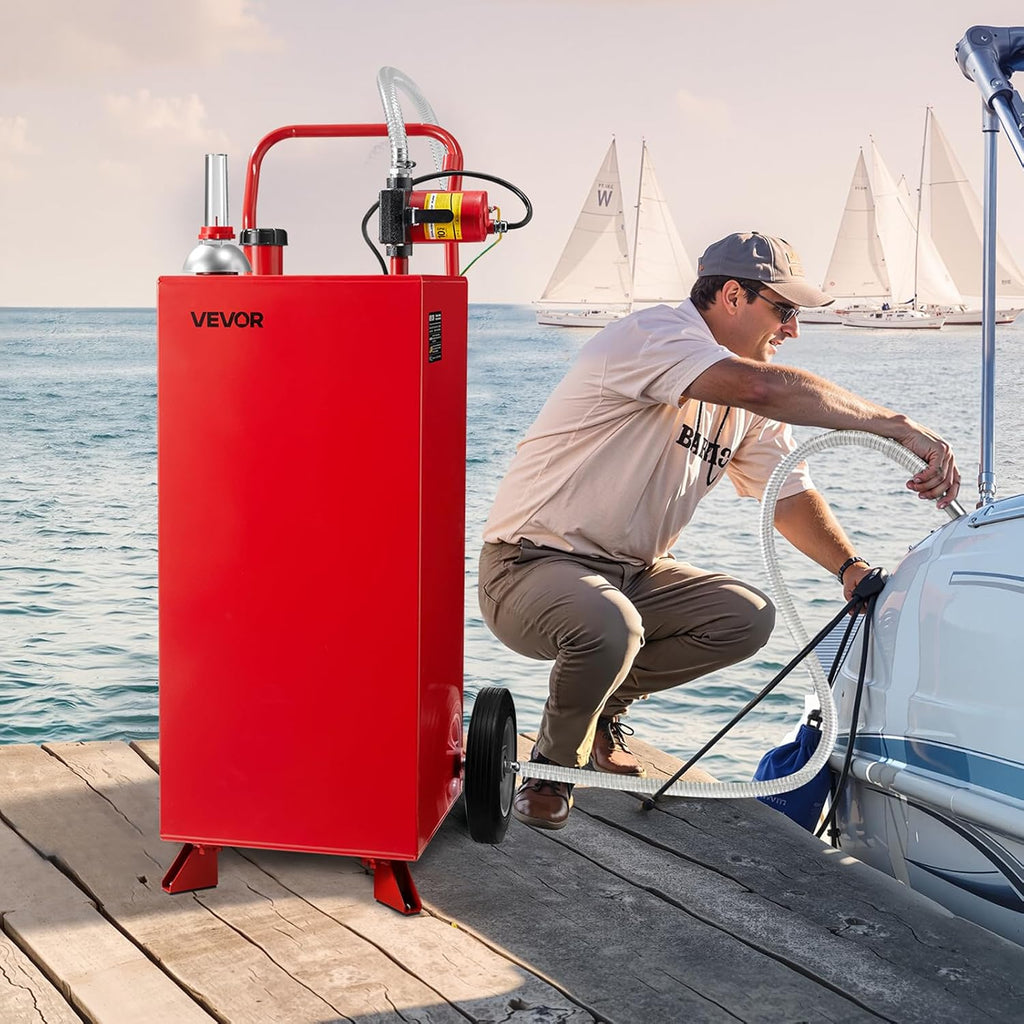 VEVOR 30 Gallon Gas Caddy, Max Flow 32L/min, Diesel Tank with Electric Pump, Diesel Storage Tank with 2 Wheels & 10 ft Hose, Gas Container for ATV, Car, Mowers, Boat, Motorcycle, and More, Red
