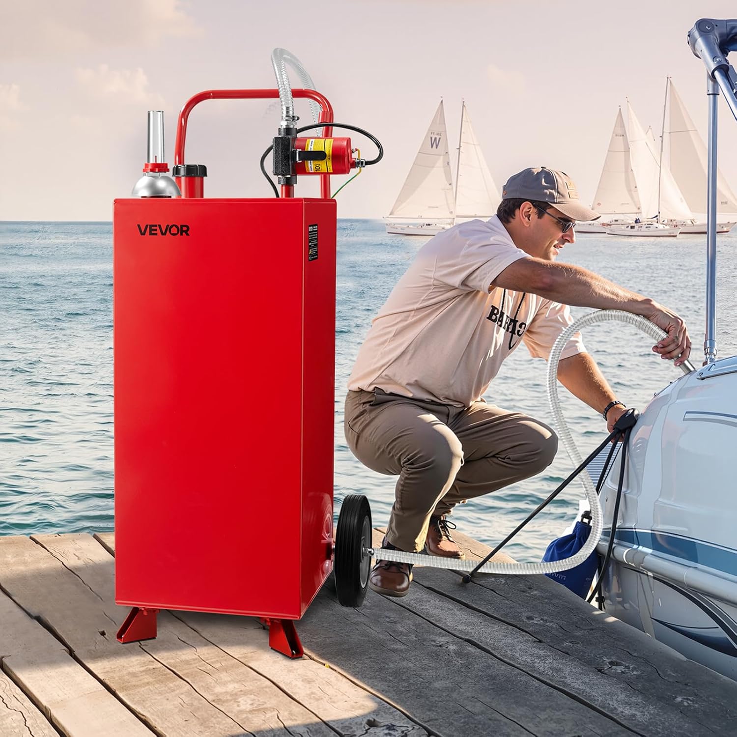 VEVOR 30 Gallon Gas Caddy, Max Flow 32L/min, Diesel Tank with Electric Pump, Diesel Storage Tank with 2 Wheels & 10 ft Hose, Gas Container for ATV, Car, Mowers, Boat, Motorcycle, and More, Red