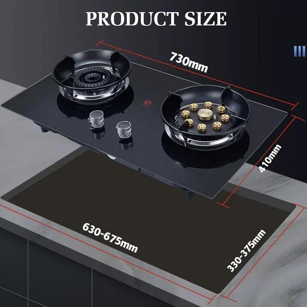 Portable Gas Stove,5.2KW 9-Cavities Cooktop 2 Burners,Top Cooking with Flameout Protection,Tempered Glass Cast Iron Pot Rack,for Home Kitchen(LPG)