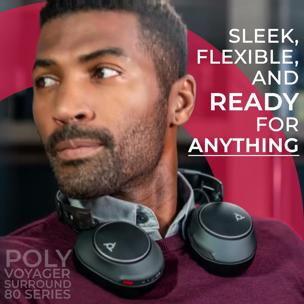 Poly Voyager Surround 80 USB-C & UC Bluetooth Headset With Active Noise Cancellation (ANC), Boomless Microphone, Open Office Certified, Multi-Device Support for Cellphones, PC/Mac, Includes Microfiber