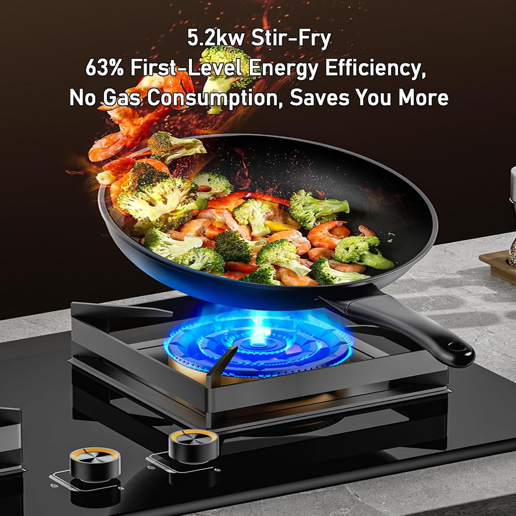 Portable Gas Stove,2 Burner Stainless Steel Cooktop,LPG/NG Dual-purpose,Square Stove Frame Pure Copper Fire Cover,for Home Outdoor Cooking(NG)