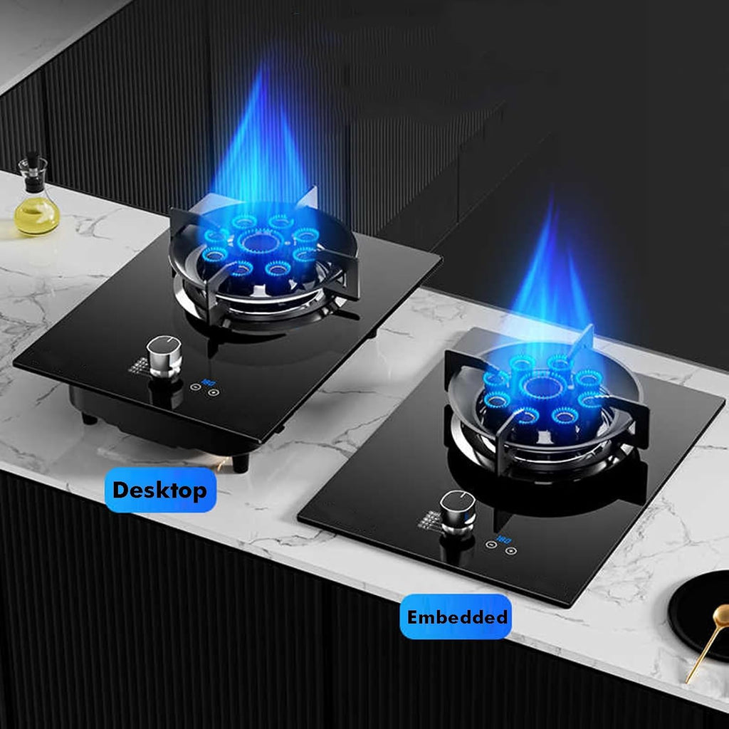 Single Burner Gas Stove,5.2kW Nine-Cavity High Fire,Tempered Glass with Timer and Flameout Safety for Home Kitchen(NG)