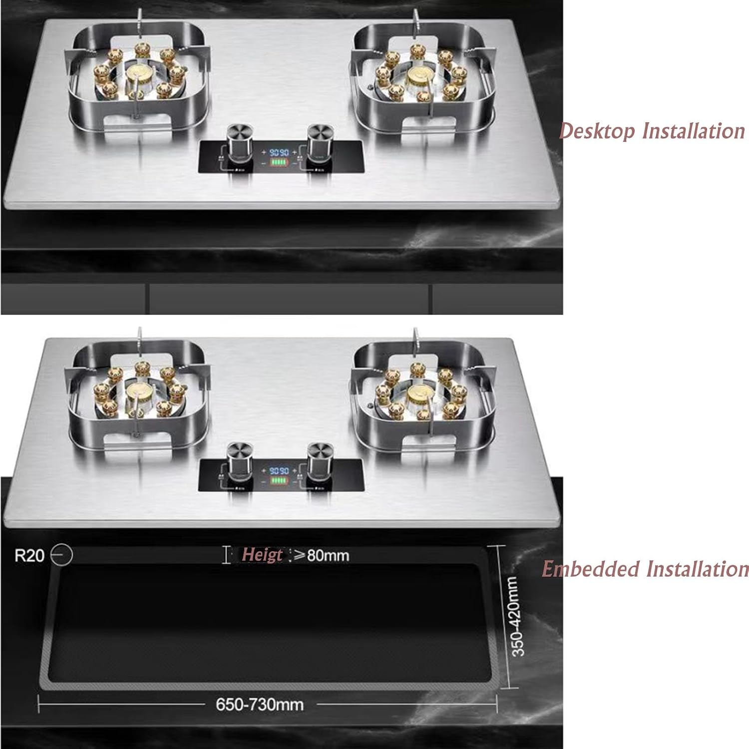 Propane Stove,2 Burners Portable Propane Stove,Stainless Steel Gas Cooktop,Maximum 17742.4BTU Suitable for Kitchen Apartments and RV (Color : NG, Size : Style 1)