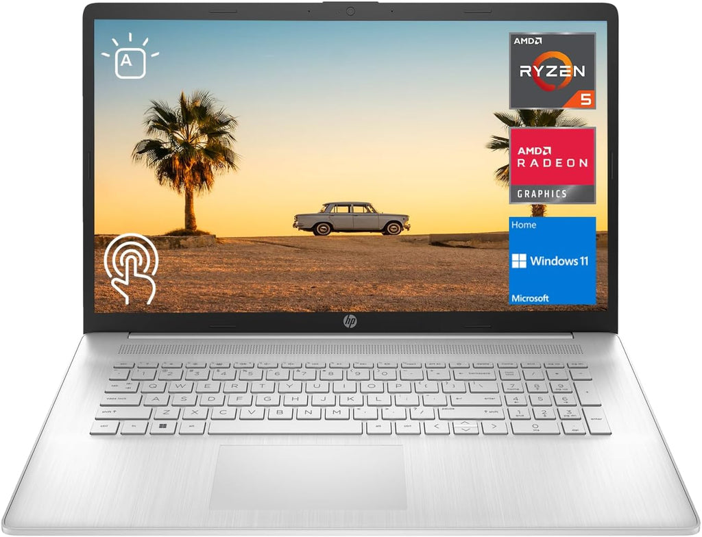 HP 2023 17 Laptop, 17.3' HD+ Touchscreen Display, AMD Ryzen 5 7530U Processor (Beats i7-1165G7), 16GB RAM, 512GB SSD, Wi-Fi 6, HDMI, Backlit KB, Webcam, Windows 11 Home, Silver, KKE Accessories