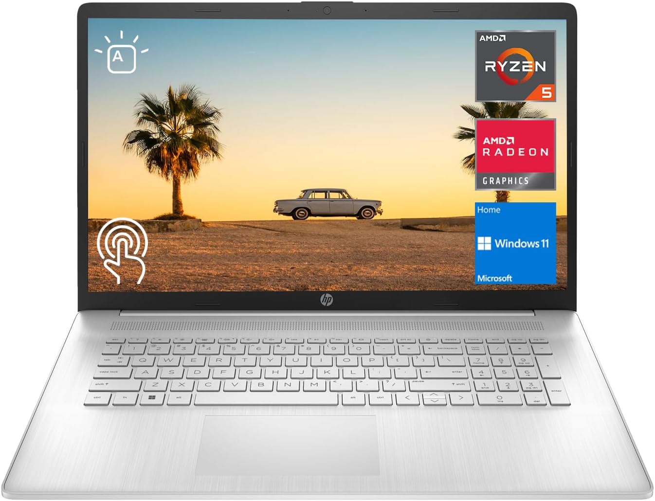 HP 2023 17 Laptop, 17.3' HD+ Touchscreen Display, AMD Ryzen 5 7530U Processor (Beats i7-1165G7), 16GB RAM, 512GB SSD, Wi-Fi 6, HDMI, Backlit KB, Webcam, Windows 11 Home, Silver, KKE Accessories