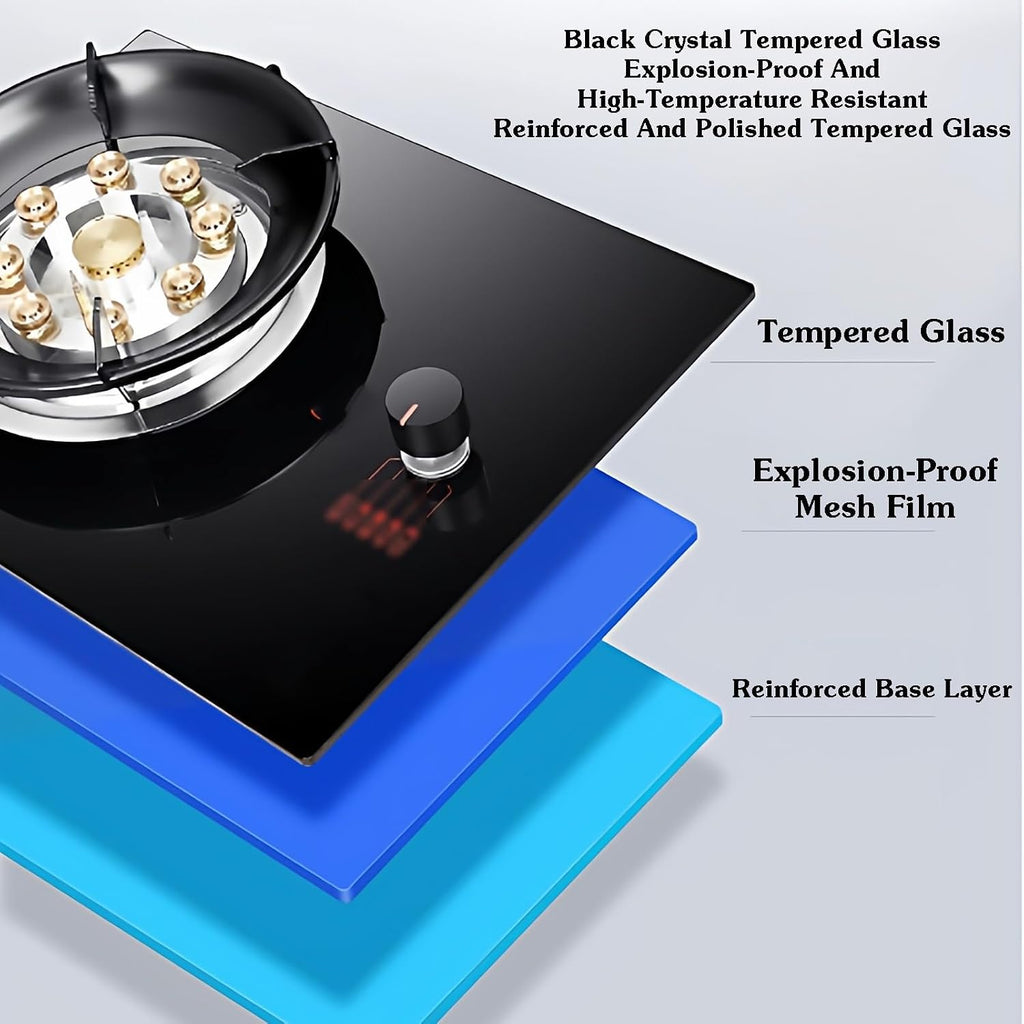 Gas Cooktop 1 Burner,Stainless Steel Countertop Stove,5.2kw 9-Cavity High-fire Timer,Black Tempered Glass,with Flameout Protection,for Home Kitchen(LPG)